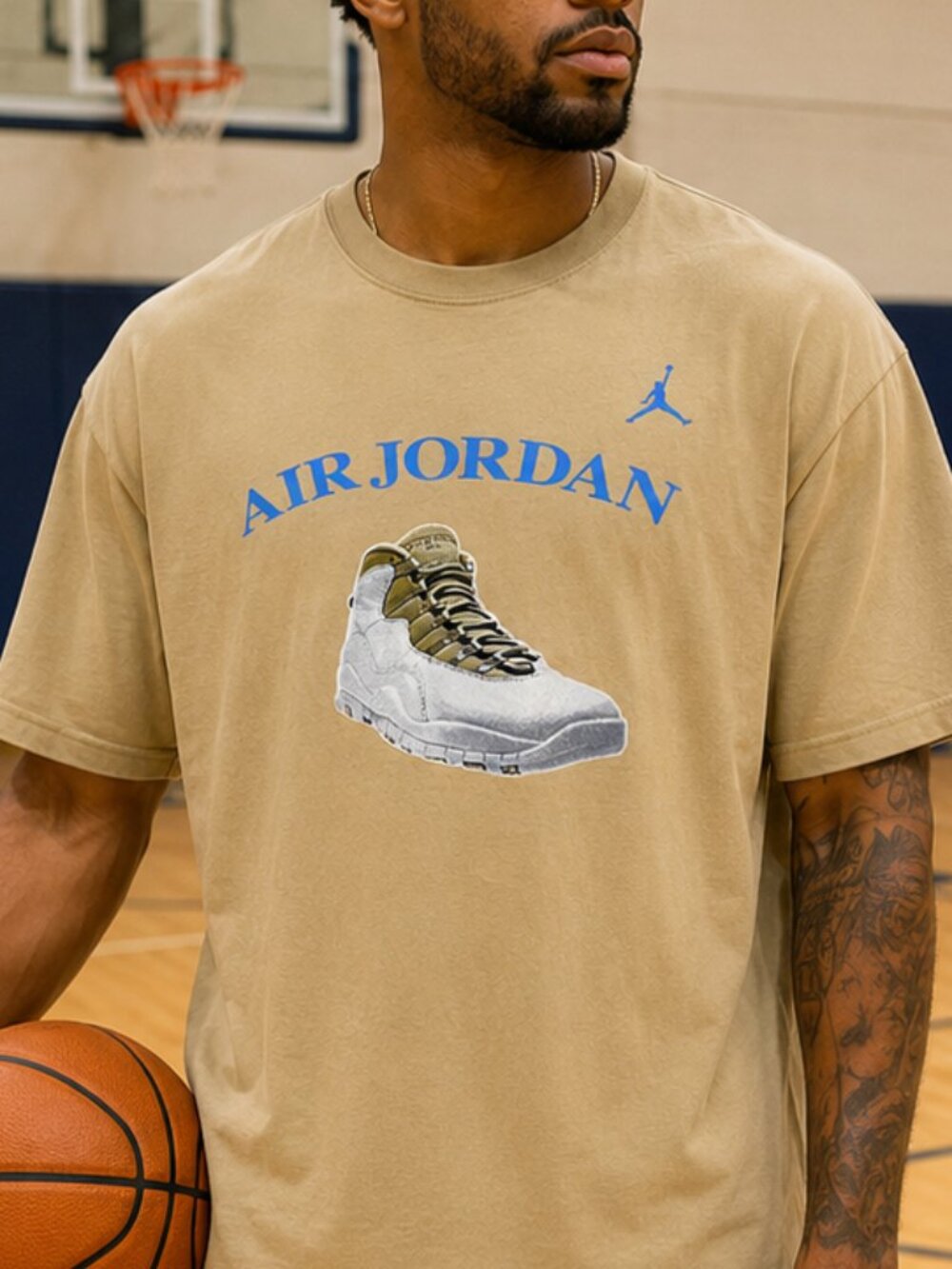 Men's Air Jordan 23 Graphic T-Shirt - Tan w/ Blue Jumpman Sneaker Print - Sz 3XL